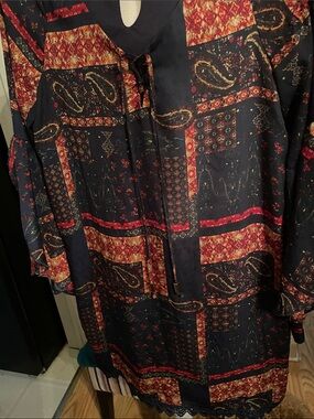 Rue21 Black Dress with Red and Gold Patchwork Print